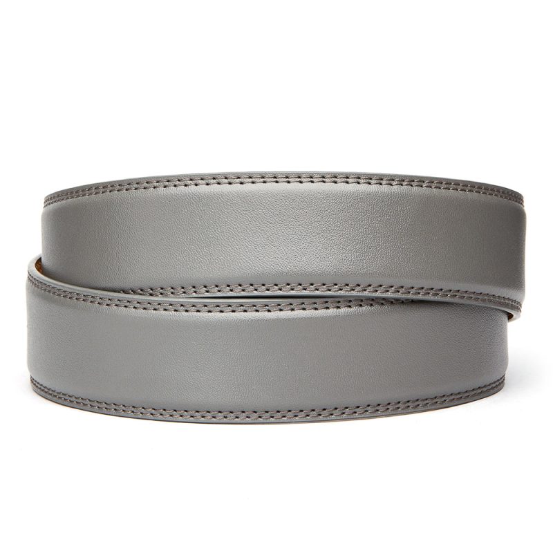 Classic Gray Full Grain Leather Belt. Fits any waist from 24" to 44". Men's double-stitched track belts from Kore Essentials